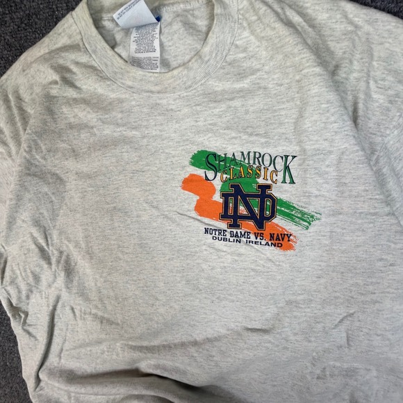 Vintage 1996 Notre Dame vs Navy Shamrock Classic Dublin Ireland T-Shirt XL Grey - Picture 2 of 7